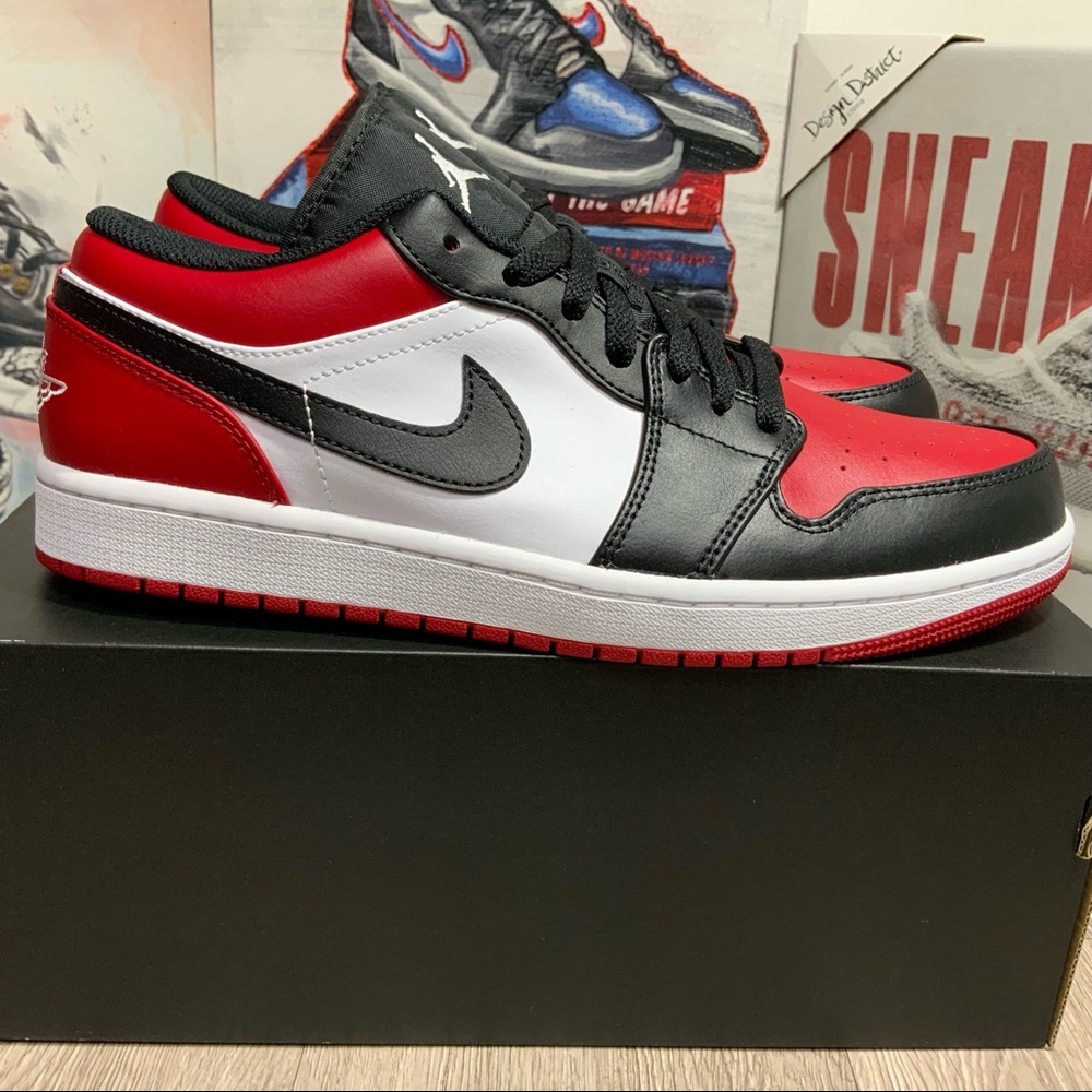 New Jordan 1 Low Bred Toe 2021 553558-612 Men's Shoe Size 9.5